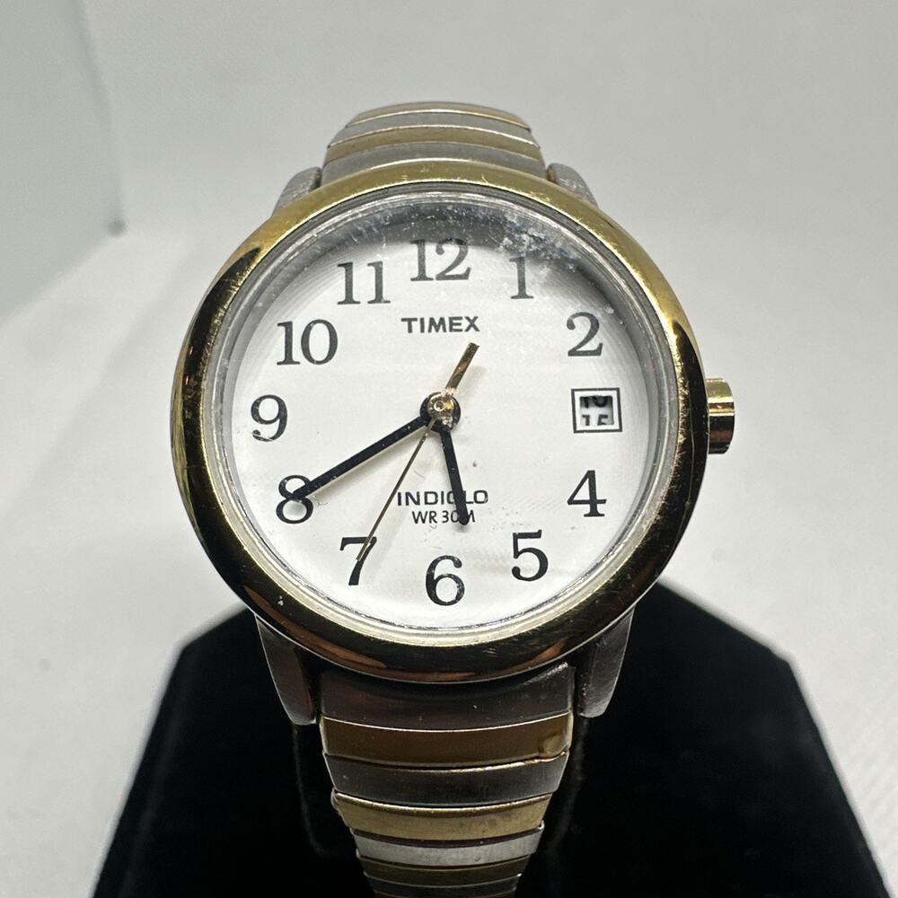 Timex Women's Watch TW2V47000 Indiglo Quartz Two Tone White Dial Expansion Band